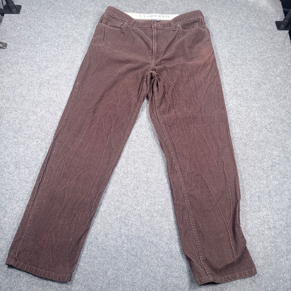 Lands End Mens Brown Corduroy Traditional Fit Pants 34x30 244253